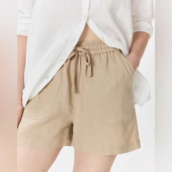 Quince 100% European Organic Linen Pull On Drawstring Shorts Driftwood Tan Sz M - Picture 1 of 16